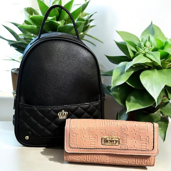 Juicy Couture Backpack & Wallet Set~ Black and Blush Pink (F3)